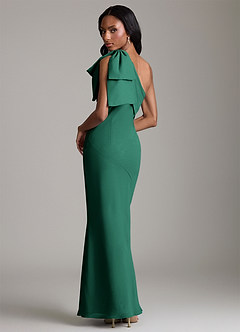 Azazie Yuanna Bridesmaid Dresses Emerald Mermaid One Shoulder Chiffon Dress image2