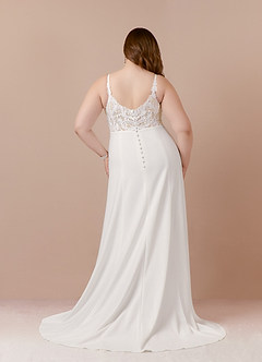 Azazie Xena Vestidos de novia Vestido de Blanco Diamante Champán de Crepé elástico de Corte en A con Lentejuelas cuello pico image8