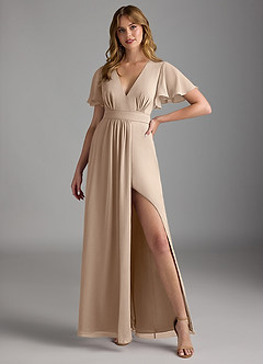 Azazie Zaniah Bridesmaid Dresses Taupe A-Line Chiffon Dress image4