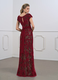 Azazie Dorit Mother of the Bride Dresses Burgundy Champagne Sheath Scoop Lace Dress image5