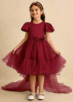 Azazie Cocoa Abiti da Ragazza di Fiori Abito Principessa in Tulle Plissettato Borgogna image3