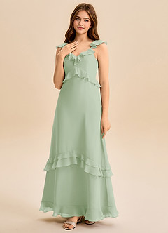 Azazie Tavie Junior Dusty Sage A-Line Ruched Chiffon Dress image3