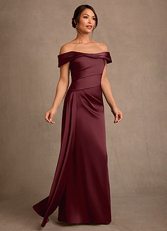 Azazie Beah Mother of the Bride Dresses Cabernet Sheath Off the Shoulder Stretch Satin Dress image2