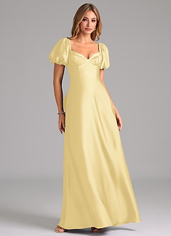 Azazie Fatima Brautjungfernkleider Eine Linie Herzausschnitt Stretch-Satin Kleid Butter image1