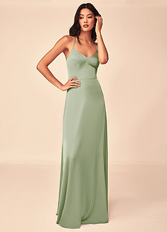 Azazie Mei Bridesmaid Dresses Dusty Sage A-Line V-Neck Stretch Satin Dress image5