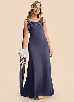 Azazie Chelsea Junior Stormy Sheath Pleated Stretch Satin Dress image3