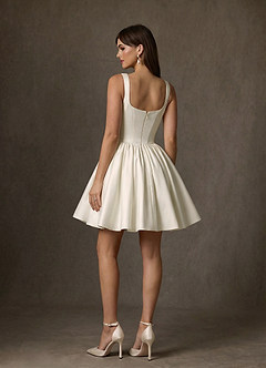 Azazie Saverina Hochzeitskleider A-Linie mit Taschen Satin Kleid Creme image2