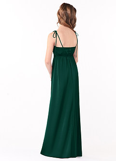 Azazie Violeta Junior Emerald A-Line Bow Stretch Satin Dress image2