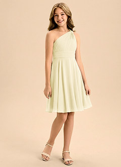 Azazie Charlize Junior Lemon Sorbet A-Line Pleated Chiffon Dress image3