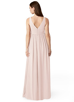 Azazie Yetta Maternity Bridesmaid Dresses A-Line V-Neck Gathered Chiffon Floor-Length Dress image2