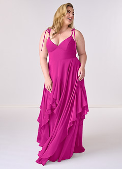 Barbie ♥ Azazie Brautjungfernkleider A-Linie Schleifen Chiffon Kleid Fuchsia image8