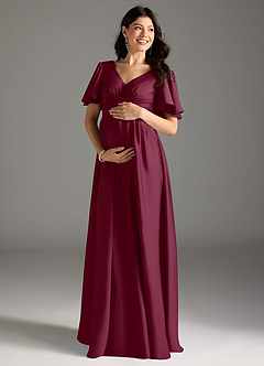 Azazie Verna Robes de demoiselle d'honneur de maternité Robe Trapèze Rayé Longueur ras du sol Satin extensible image3