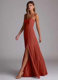 Azazie Wren Bridesmaid Dresses Terracotta A-Line Side Slit Chiffon Convertible Dress image4