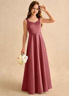 Azazie Makani Girls Formal Jurken voor bloemenmeisjes A-Lijn Jurk van Mat Satijn Sweetheart Halslijn Antieke Roos image5