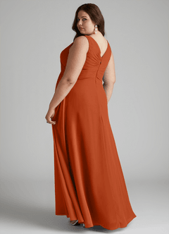 Azazie Flora Bridesmaid Dresses Burnt Orange A-Line Pleated Chiffon Dress image11