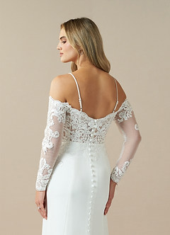 Azazie Danea Wedding Dresses Diamond White Nude Mermaid Off the Shoulder Stretch Crepe Dress image6