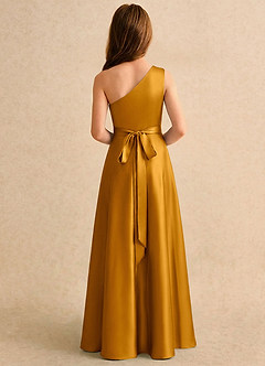 Azazie Puddles Girls Formal Flower Girl Klänningar Klä A-Line i Stretch Satin Ena axeln image2