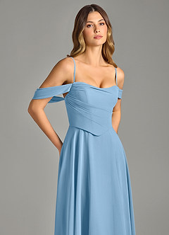 Azazie Chelsey Bridesmaid Dresses Steel Blue A-Line Off the Shoulder Chiffon Convertible Dress image2