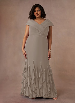 Azazie Bailora Mother of the Bride Dresses Taupe Mermaid Ruched Chiffon Dress image6