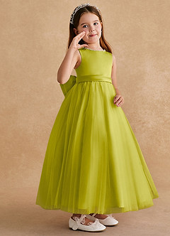 Azazie Cookie Robe Demoiselle D'honneur Fillette Robe Trapèze en Tulle Arc Citronnelle image2