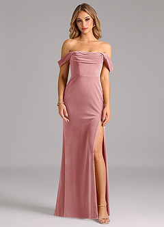 Azazie Saige Vestidos de damas de honor Vestido de Rosa Polvorienta de terciopelo de Corte Recto Convertible con Vestidos sin tirantes image3