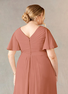 Azazie Morning Glory Mother of the Bride Dresses MAI TAI A-Line V-Neck Ruched Chiffon Dress image10