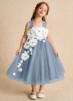 Azazie Dovey Abiti da Ragazza di Fiori Abito Principessa in Tulle Fiocco Blu Polveroso image2