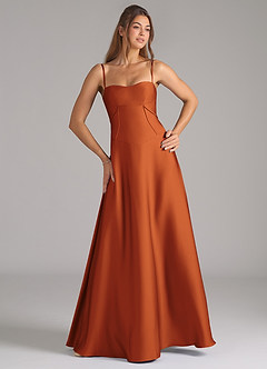 Azazie Valentine Bridesmaid Dresses Cinnamon A-Line Corset Stretch Satin Dress image4
