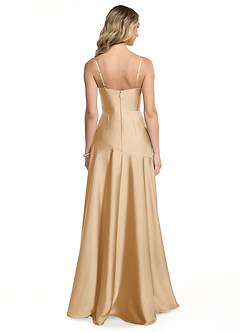 Azazie Kayla Bridesmaid Dresses Champagne Sheath Side Slit Stretch Satin Dress image2