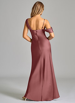 Azazie Celina Robes de demoiselle d'honneur Robe Fourreau en Satin extensible Épaule décolletée Améthyste image2
