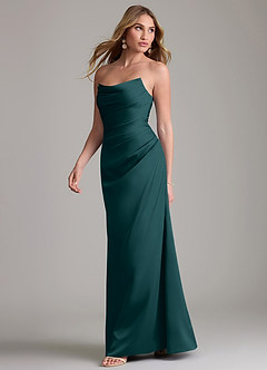 Azazie Lucille Bridesmaid Dresses Pine Mermaid Strapless Stretch Satin Convertible Dress image3