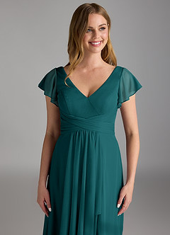 Azazie Omari Bridesmaid Dresses Peacock A-Line Mesh Dress image3