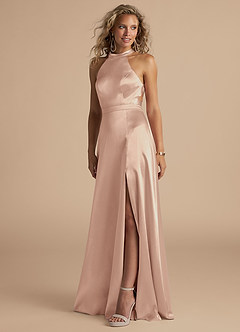 Azazie Clarice Bridesmaid Dresses English Rose A-Line High Neck Metallic Satin Dress image1