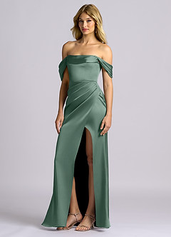 Azazie Auden Abiti da Damigella Abito Convertibile Tubino in Raso Elasticizzato a Spalla Scoperta Eucalipto image4