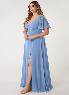 Azazie Kimber Bridesmaid Dresses Steel Blue A-Line Flounce Sleeve Chiffon Dress image7