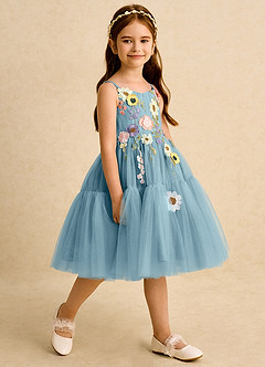 Azazie Osea Blumenmädchenkleider Ballkleid Plissee Tüll Kleid Stimmungsvolles Blau image5