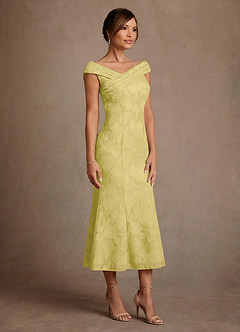 Azazie Keith Mother of the Bride Dresses Canary Sheath Pleated Floral Burnout Dress image3