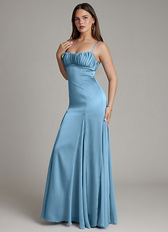 Azazie Avira Robes de demoiselle d'honneur Robe Sirène en Satin extensible Acier Bleuté image6