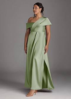 Azazie Milton Mother of the Bride Dresses Dusty Sage A-Line Pleated Stretch Satin Dress image11