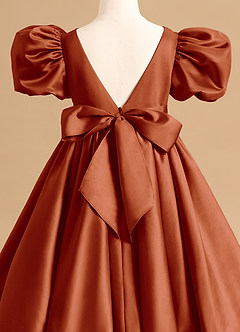 Azazie Jellybean Flower Girl Dresses Paprika Ball-Gown Ruched Matte Satin Dress image5