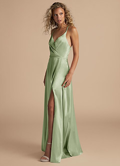 Azazie Davis Brautjungfernkleider A-Linie Plissee Metallischer Satin Kleid Staubiger Salbeigrün image6