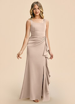 Azazie Adrienne Junior English Rose Sheath Pleated Stretch Satin Dress image6