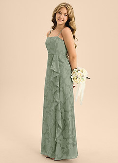 Azazie Kaylee Junior Agave A-Line with Belt Floral Burnout Dress image5