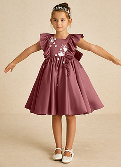 Azazie Sue Ellen Flower Girl Dresses Amethyst A-Line Bow Matte Satin Dress image3