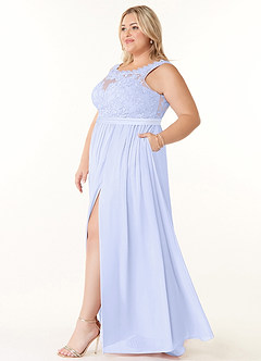 Azazie Elly Robes de demoiselle d'honneur Robe Trapèze en Mousseline de soie Encolure dégagée en dentelle Lavande image9