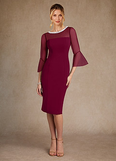 Azazie Bellevue Abiti per la Madre della Sposa Abito Tubino in Crepe Elasticizzato Perline Borgogna image1