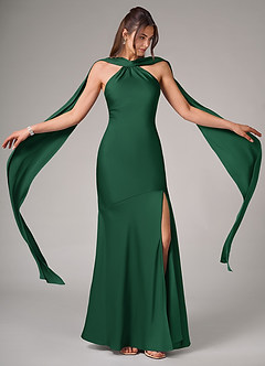 Azazie Kinsley Bridesmaid Dresses Dark Green Mermaid Side Slit Stretch Satin Dress image2