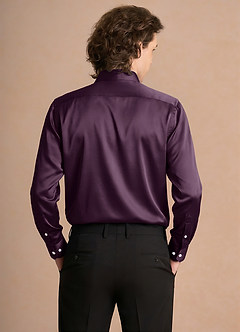 front Julian Plum Stretch Satin Dress Shirt