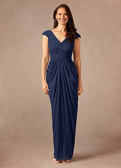 Azazie Lisolette vestidos de madre de la novia Vestido de Azul Marino Oscuro de Malla de Recto con Plisado image1