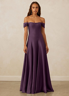 Christian Siriano Bridal for Azazie 1002 Bridesmaid Dresses Plum A-Line Off the Shoulder Stretch Satin Convertible Dress image2
